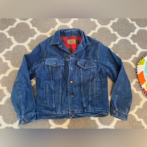 Vintage Plain Pockets Flannel Lined Denim Jacket